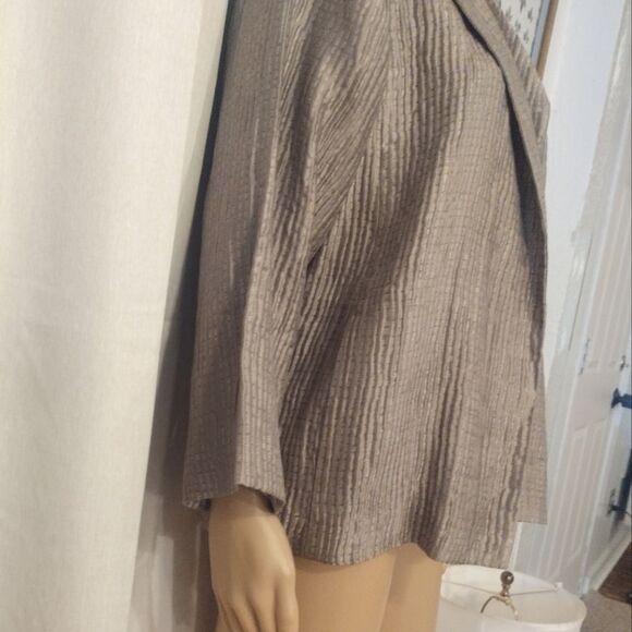 Eileen Fisher Women's Size Medium Silver Silk Blend Open Front Cardigan Jacket - Picture 6 of 12